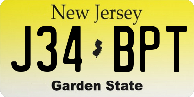 NJ license plate J34BPT