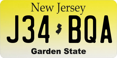 NJ license plate J34BQA
