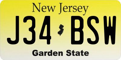 NJ license plate J34BSW