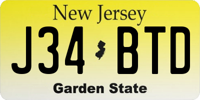 NJ license plate J34BTD