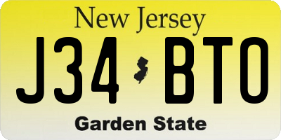 NJ license plate J34BTO