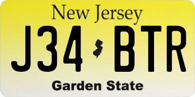 NJ license plate J34BTR