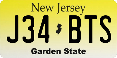 NJ license plate J34BTS