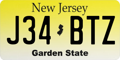 NJ license plate J34BTZ