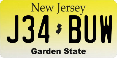 NJ license plate J34BUW