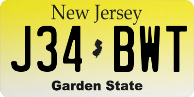 NJ license plate J34BWT