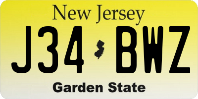 NJ license plate J34BWZ