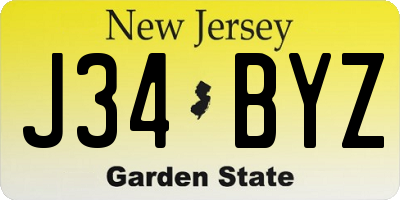 NJ license plate J34BYZ