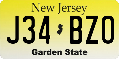NJ license plate J34BZO