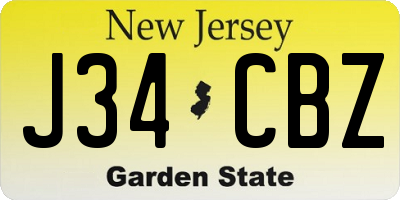 NJ license plate J34CBZ