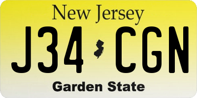 NJ license plate J34CGN