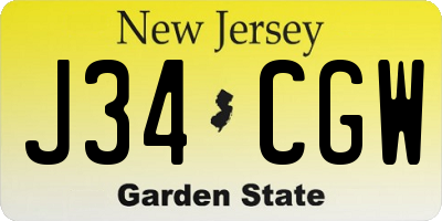 NJ license plate J34CGW