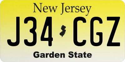 NJ license plate J34CGZ