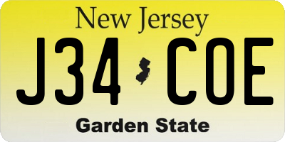 NJ license plate J34COE