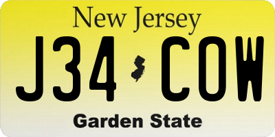 NJ license plate J34COW