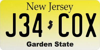 NJ license plate J34COX