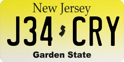 NJ license plate J34CRY