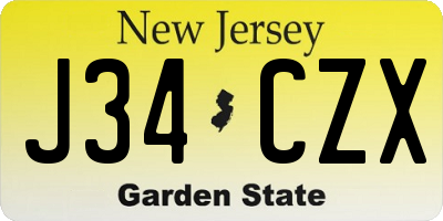 NJ license plate J34CZX
