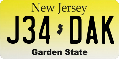 NJ license plate J34DAK