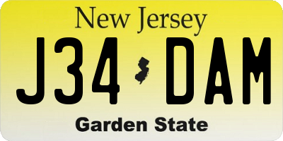 NJ license plate J34DAM
