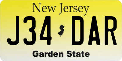 NJ license plate J34DAR