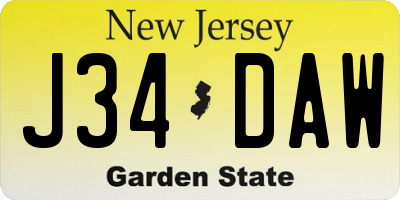 NJ license plate J34DAW