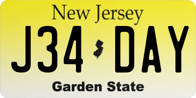 NJ license plate J34DAY