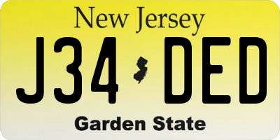 NJ license plate J34DED