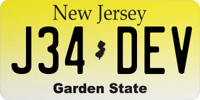 NJ license plate J34DEV