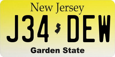 NJ license plate J34DEW