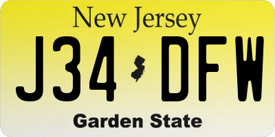 NJ license plate J34DFW