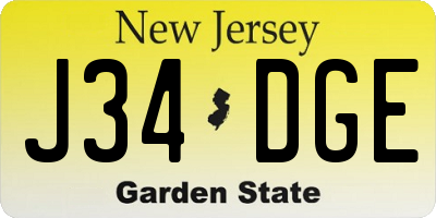 NJ license plate J34DGE