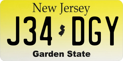 NJ license plate J34DGY