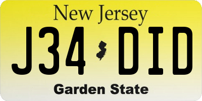 NJ license plate J34DID