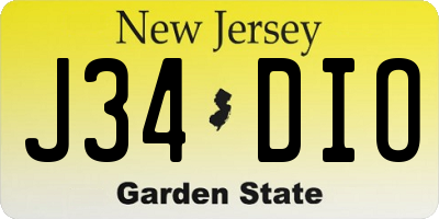 NJ license plate J34DIO