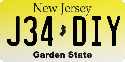 NJ license plate J34DIY