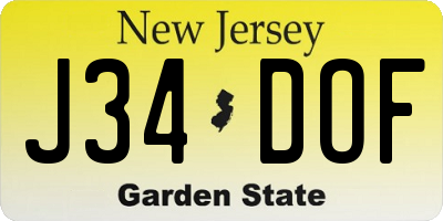 NJ license plate J34DOF