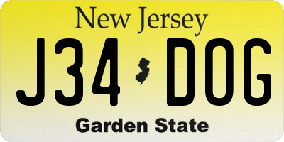NJ license plate J34DOG