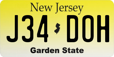 NJ license plate J34DOH