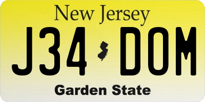 NJ license plate J34DOM
