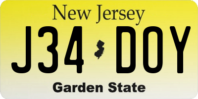 NJ license plate J34DOY