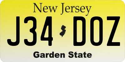 NJ license plate J34DOZ