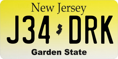NJ license plate J34DRK
