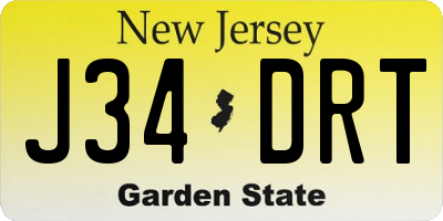 NJ license plate J34DRT