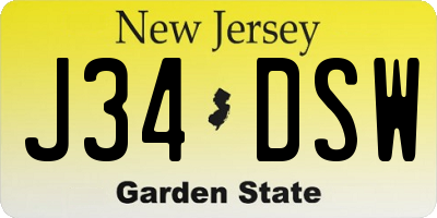 NJ license plate J34DSW