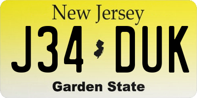 NJ license plate J34DUK