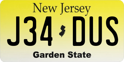 NJ license plate J34DUS