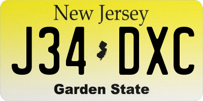 NJ license plate J34DXC