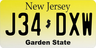 NJ license plate J34DXW