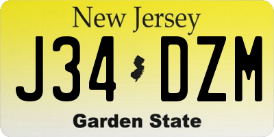 NJ license plate J34DZM